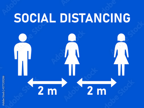 Social Distancing 2 m or 2 Metres Keep Your Distance Instruction Sign. Vector Image.