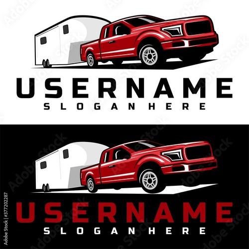 truck and trailer caravan logo design vector