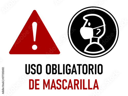 Uso Obligatorio de Mascarilla ("Face Mask Must Be Worn" in Spanish) Warning or Instruction Sign. Vector Image.