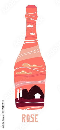 Vector illustration in trendy style poster with bottle of wine