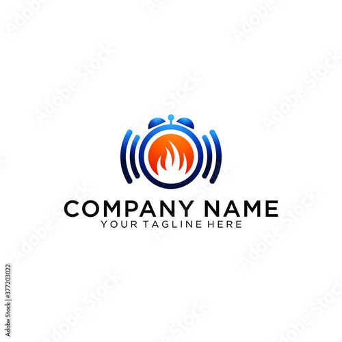 Clock in fire. Time logo - vector. Burning wall watch with flames isolated on white background in flat vector illustration.