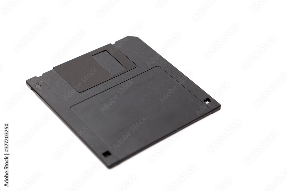 Black square floppy disk on white background Black square floppy disk on white background