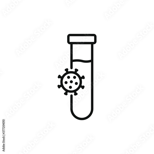Chemical tube with virus icon. Blood test for COVID-19 disease symbol concept isolated on white background. Vector illustration