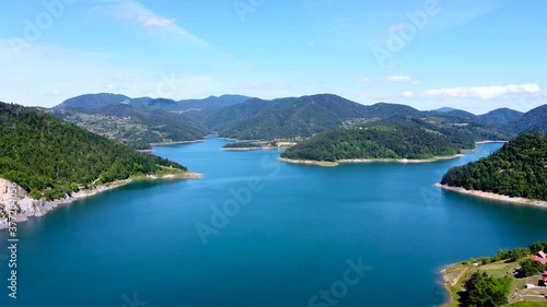 View at Zaovine lake from Tara mountain in Serbia. photo