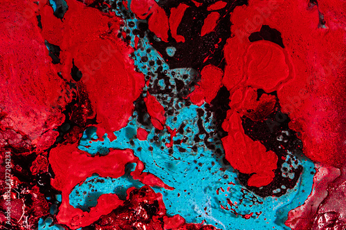 The texture is red  black and blue.