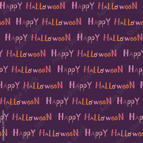 Happy Halloween Hand Lettering Vector Seamless Pattern