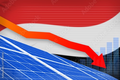 Yemen solar energy power lowering chart  arrow down - renewable natural energy industrial illustration. 3D Illustration