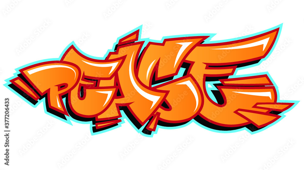 Vector peace word lettering in urban graffiti style in customizable colors
