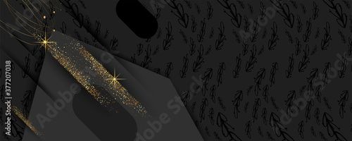 Abstract art gold design black background universal dressing luminous shiny color golden