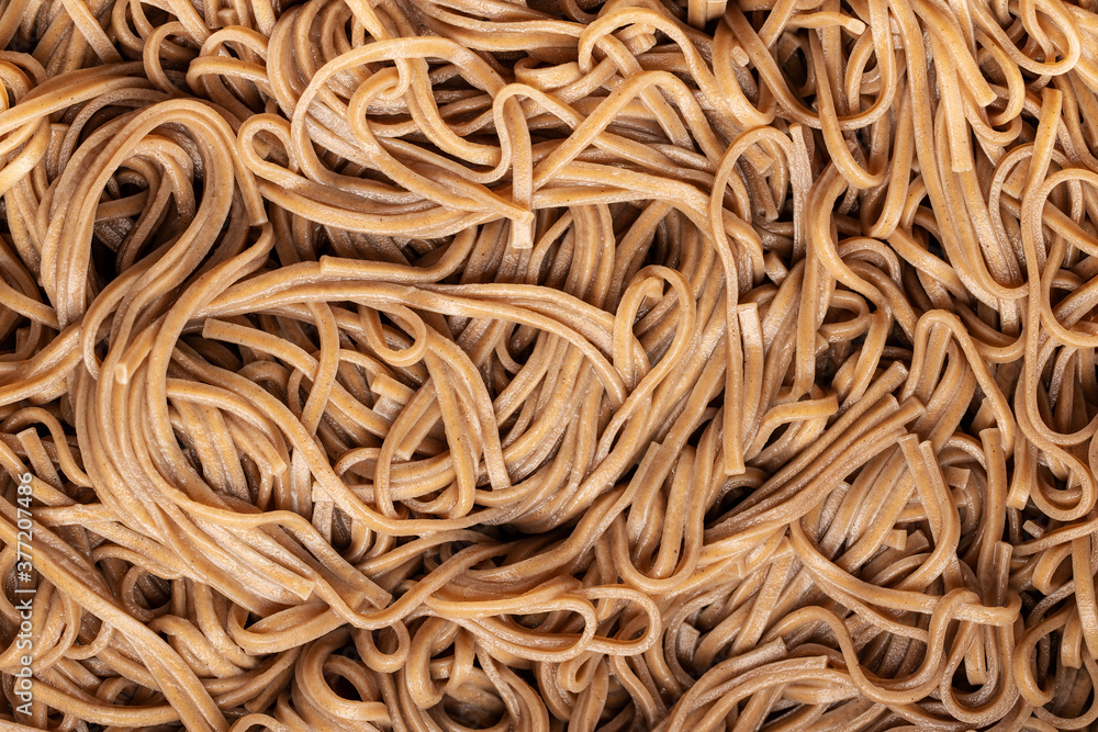 Cooked soba noodles. Traditional asian pasta.