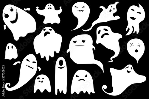 Monochrome ghost apparition spook horror set. Costume evil or Character creepy funny cute. Party celebrate Halloween night holiday. 