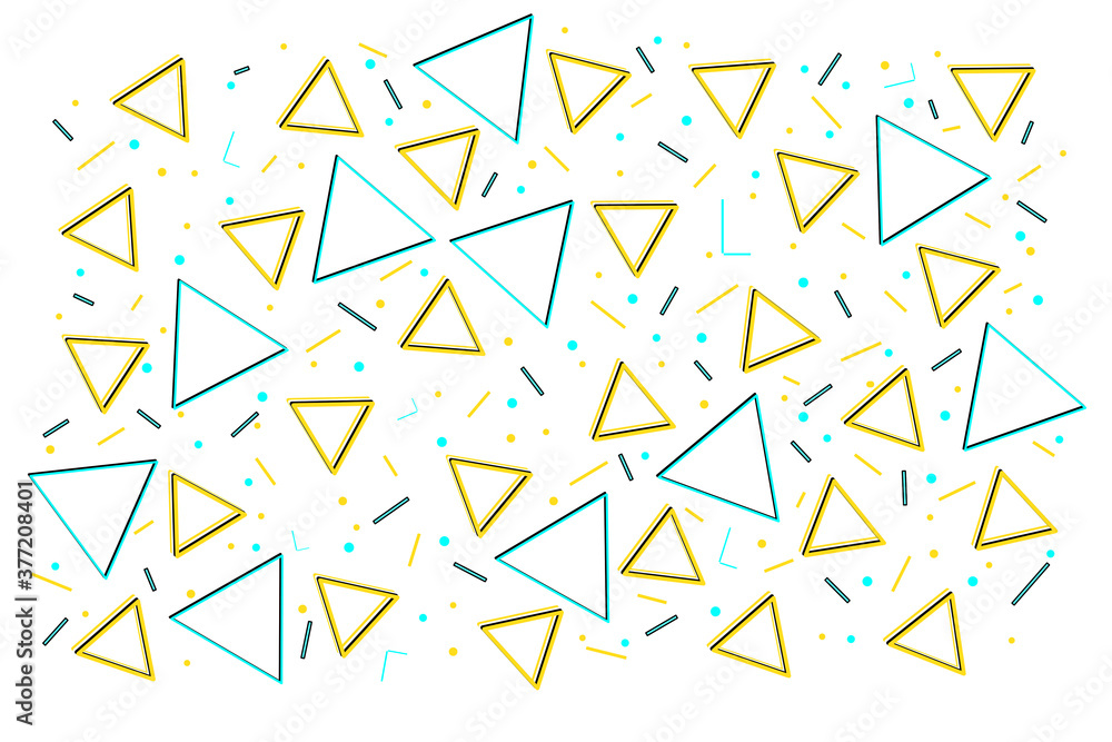 Abstract triangles geometric memphis pattern seamless design, yellow and blue colors banner. Artistic triangle pattern design, creative bright colors memphis style pattern for poster, flyer or cover Abstract triangles geometric memphis pattern seamless design, yellow and blue colors banner. Artistic triangle pattern design, creative bright colors memphis style pattern for poster, flyer or cover