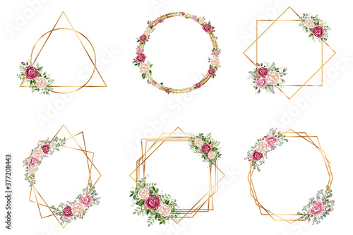 Botanical Gold geometrical polyhedron wedding invitation deco style design. You can put leaf or flower on top or bottom for make elements in romantic theme