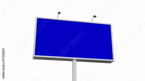 Blank trivision billboard looped switch green screen to blue screen and transparent background. Isometric 3D View renderinng animations on white background. Rotating prisma sign template. photo