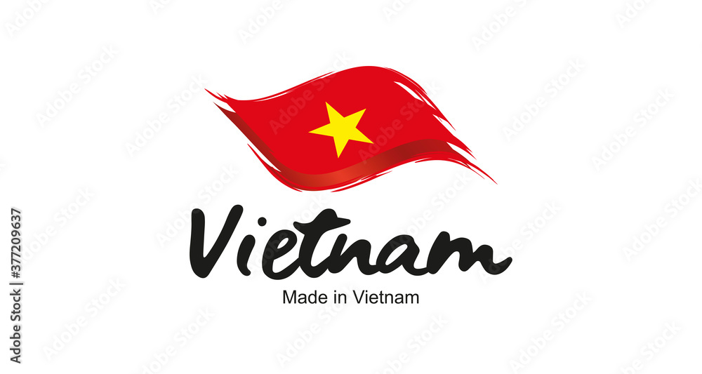Made in Vietnam handwritten flag ribbon typography lettering logo label banner Made in Vietnam handwritten flag ribbon typography lettering logo label banner