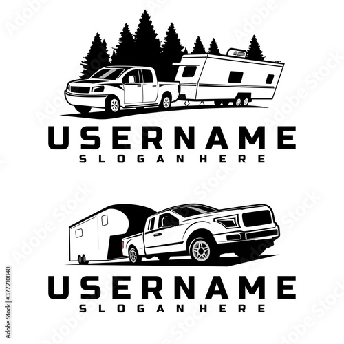 truck and trailer caravan logo design vector