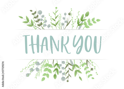 Thank You Appreciation Gratitude Floral Leaves Trendy Typography Vector Background for Greeting Cards, Post Cards, Poster, Flyers, Social Media