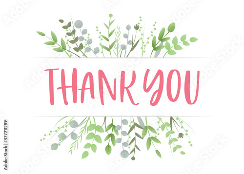 Thank You Appreciation Gratitude Floral Leaves Trendy Typography Vector Background for Greeting Cards, Post Cards, Poster, Flyers, Social Media