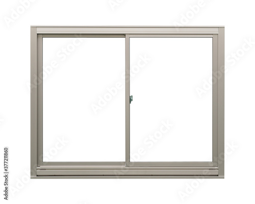 Modern clean luxury stainless steel window isolated on white background, empty interior single pane frame element for office building design