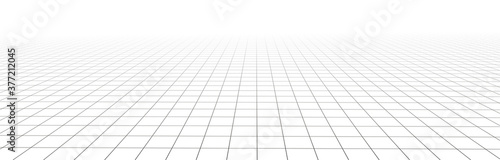 Fotografiet Vector perspective mesh. Detailed grid lines on white background.