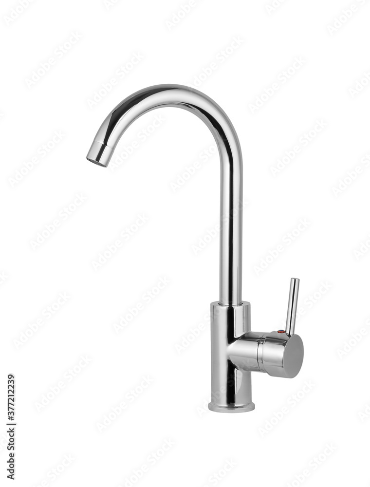 Water tap, chrome-plated metal faucet for the bathroom, kitchen mixer cold hot water. plumbing. Isolated on a white background Water tap, chrome-plated metal faucet for the bathroom, kitchen mixer cold hot water. plumbing. Isolated on a white background