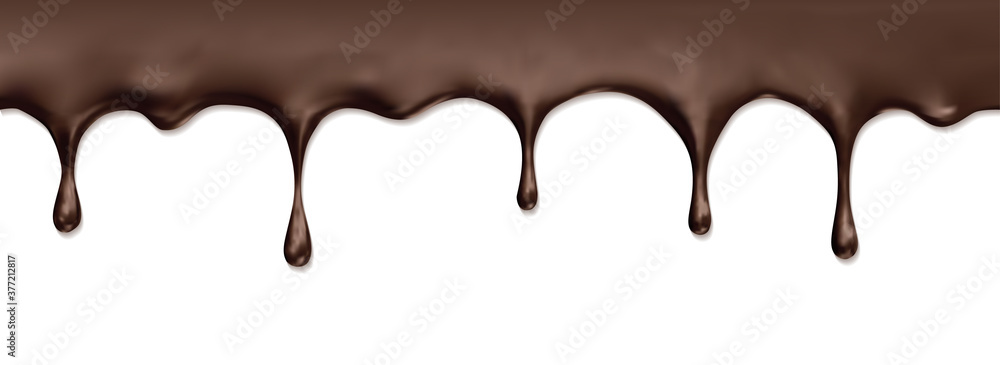 Dripping Melted Chocolate. Realistic 3d vector illustration of liquid chocolate.