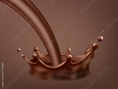 Vector illustration of hot chocolate, liquid chocolate crown splash.