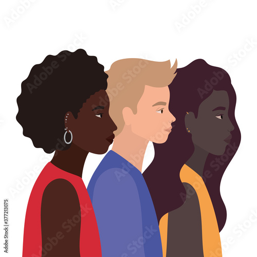 diversity skins of black women and man cartoons vector design