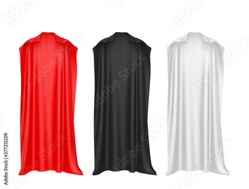 Superhero red, black, white cape isolated on white background. Vector illustration.