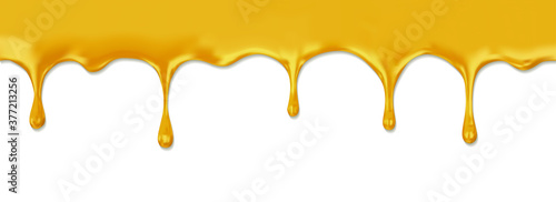 Honey splash dripping sweet drops. Vector design of dropping honey syrup for desserts or cafeteria and patisserie cakes and cookies