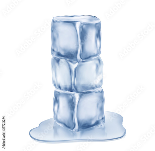 Three ice cubes, isolated on white background. Vector illustration.