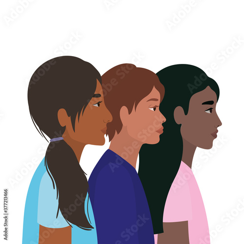diversity skins of black indian women and man cartoons vector design