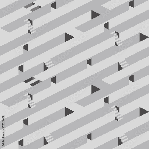 Impossible geometry illustration. Seamless pattern with stairs and doorways making an optical illusion. Geometry texture repeat background.