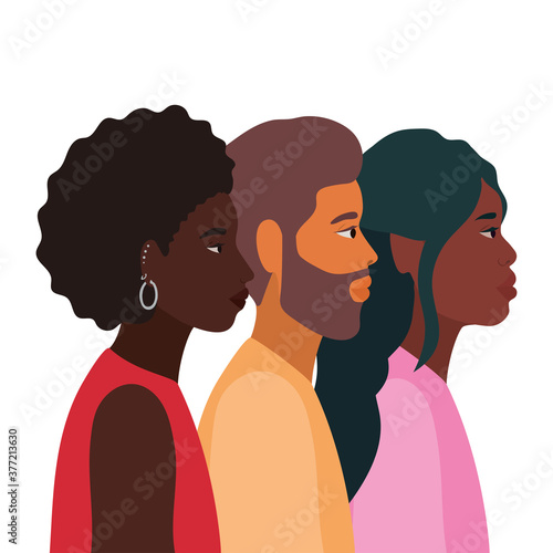 diversity skins of black women and man cartoons vector design