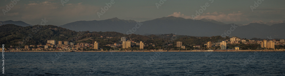panorama of the city of Sochi made from the open sea