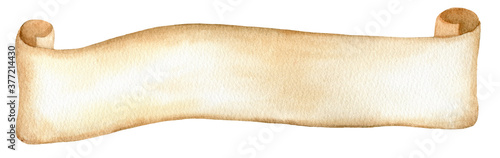 Watercolor ancient papyrus ribbon. Hand drawn illustration isolated on white background.