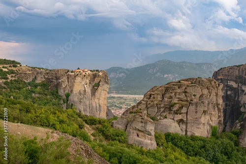 Stormy rainy day at Meteora Rocks in Greece