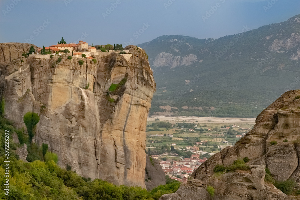 Storm approaching Meteora rocks and Monastery