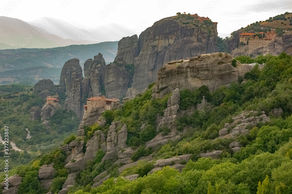 Monasteries on the rocks of Meteora in the summer