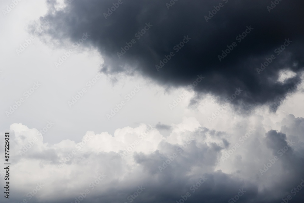 Dramatic black and gray clouds in the sky. Dark cloudy sky