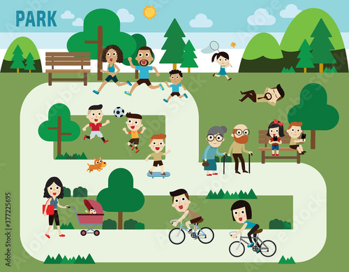 people in the park infographic elements flat design illustration