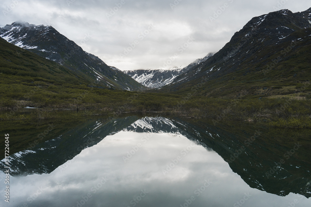 lake reflection in alaska mountains