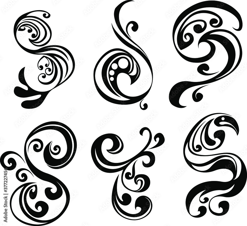 Set of Vector Design of Black Leaf Ornaments with Nature Theme Set of Vector Design of Black Leaf Ornaments with Nature Theme