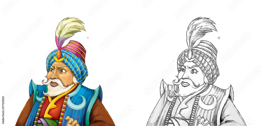 cartoon sketch scene with handsome prince illustration