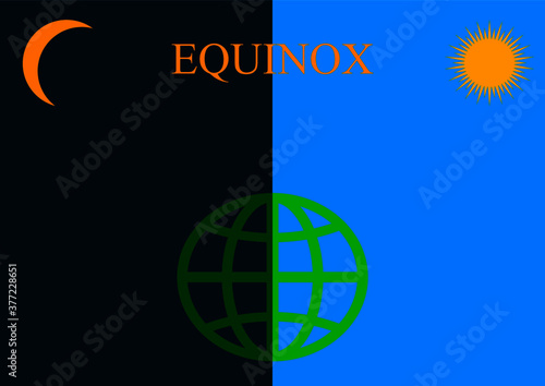 Day of the natural equinox of day and night. Summer solstice. Winter solstice. Equinox of sun and moon. Moving planets. Summer and winter are seasons. Calendar days. December. June. Vector.