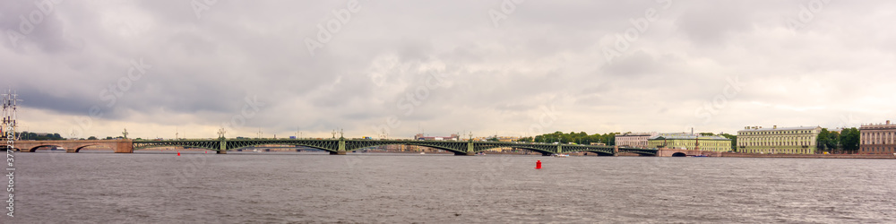 Panoramic view of Troitsky Bridge in St. Petersburg, Russia