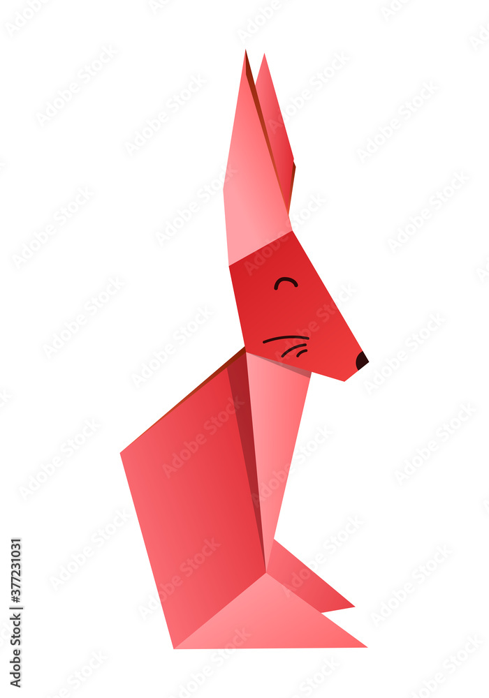 Red Origami Rabbit Origami style red rabbit figure with drawn muzzle. Vector illustration ...