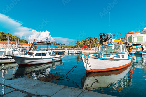 Boats on the pier in Jelsa town, Hvar, Croatia.