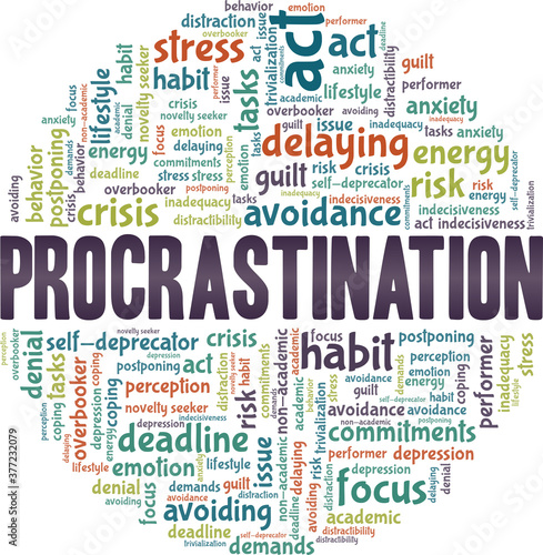 Procrastination vector illustration word cloud isolated on a white background.