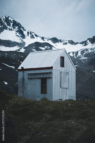 White hut in the mountains